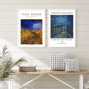 Kit 2 Quadros Van Gogh Paisagens - 33x24cm - Moldura Preta