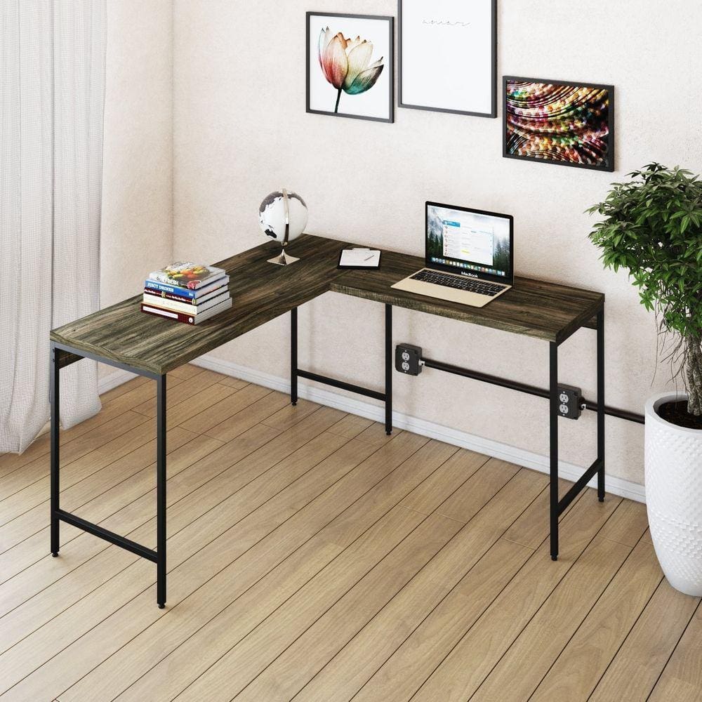 Mesa de Escritório em L Estilo Industrial 135x140cm Active Carvalho Dark/Preto