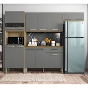 Cozinha 12 Portas Balcão 1 Gaveta Versalhes Freijó/Gris