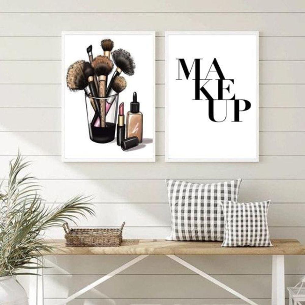 Quadros Decorativos Maquiagens Makeup 24x18cm - Com Vidro