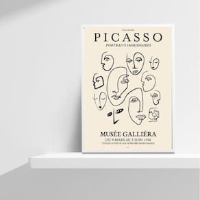 Quadro Minimalista Faces Picasso 33x24cm - Madeira Branca