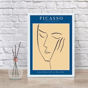 Quadro Picasso Minimalista Azul 33x24cm - Moldura Preta