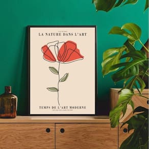 Quadro Arte Flor Vermelha 45x34cm - Vidro e Preta