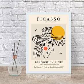 Quadro Decorativo Picasso 33x24cm - Vidro, Moldura Branca