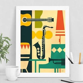 Quadro estampa musical 33x24cm - vidro, madeira branca
