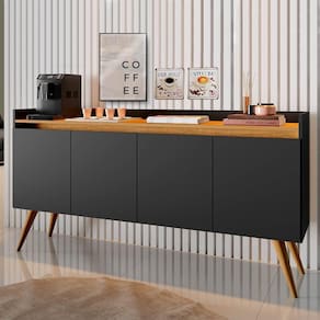 Aparador Buffet Gold Retrô Com 4 Portas Preto Com Marrom Primus