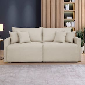 Sofá Cama Retrátil e Reclinável 220cm Júlia Linho/Cru