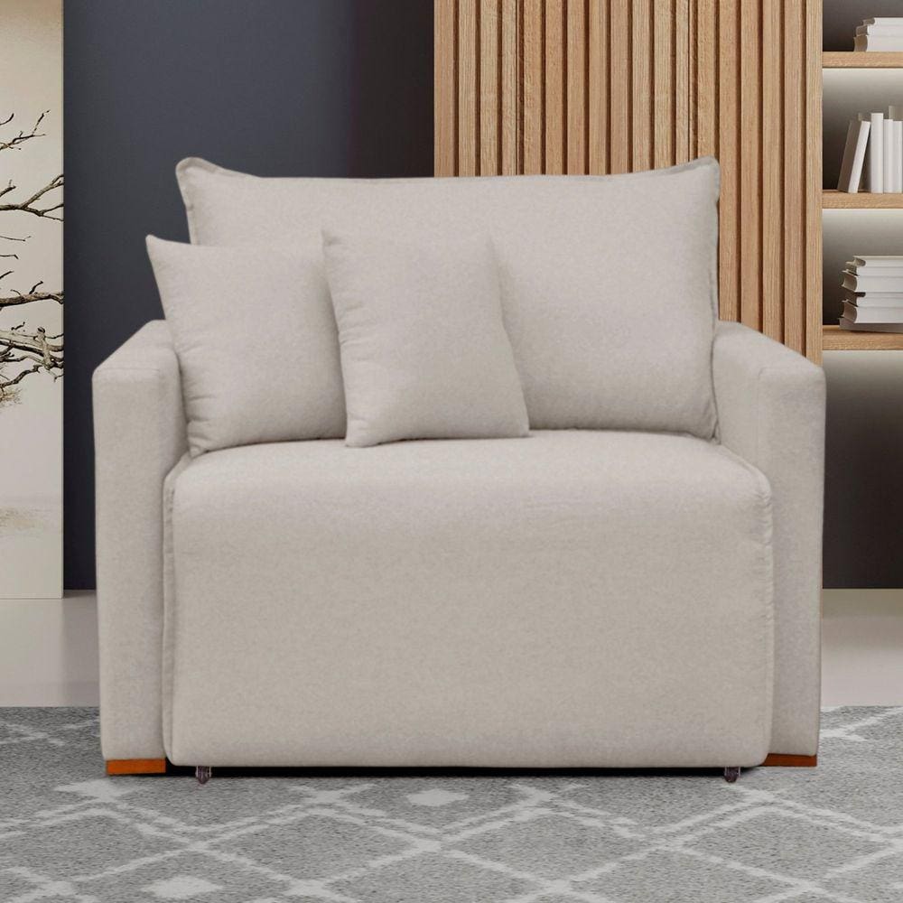Poltrona Retrátil e Reclinável 110cm Júlia Veludo/Bege Claro