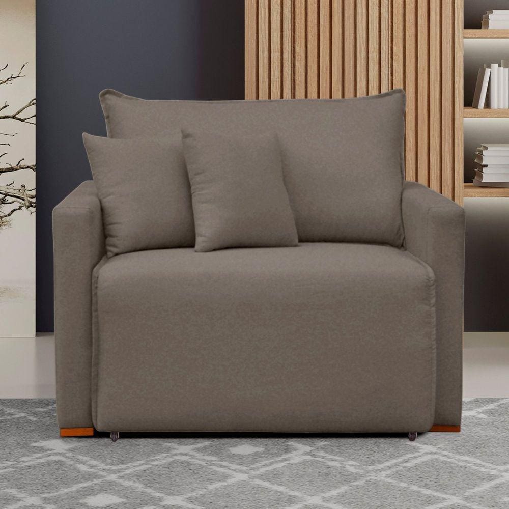 Poltrona Retrátil e Reclinável 110cm Júlia Veludo/Bege Escuro