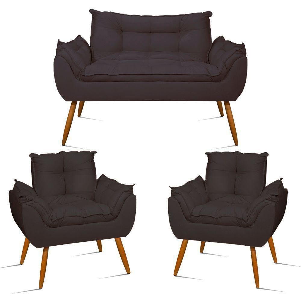 Kit Namoradeira Opala + 2 Poltronas Para Sala Balaqui Decor Cor:cinza