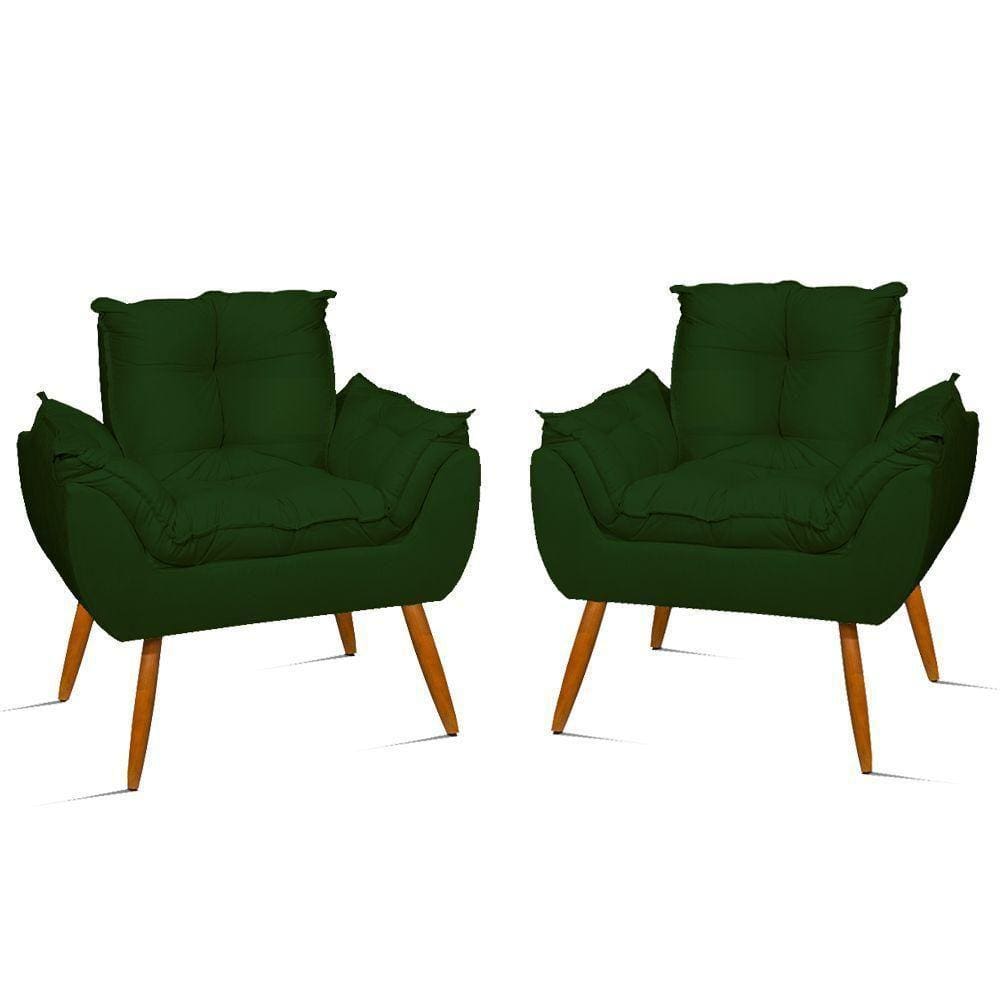 Kit 2 Poltrona Decorativa Opala Para Sala Recepção Luxo Cor:verde