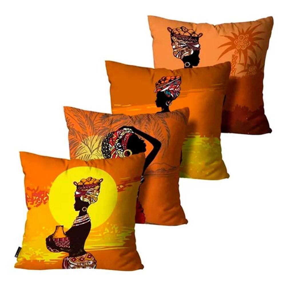 Kit com 4 Capas de Almofadas Africana Colorido - 45X45