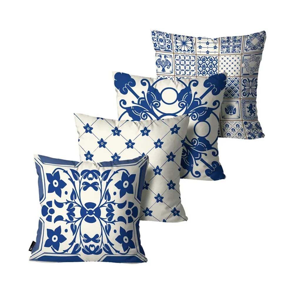 Kit com 4 Capas para Almofadas Portuguesa Azul