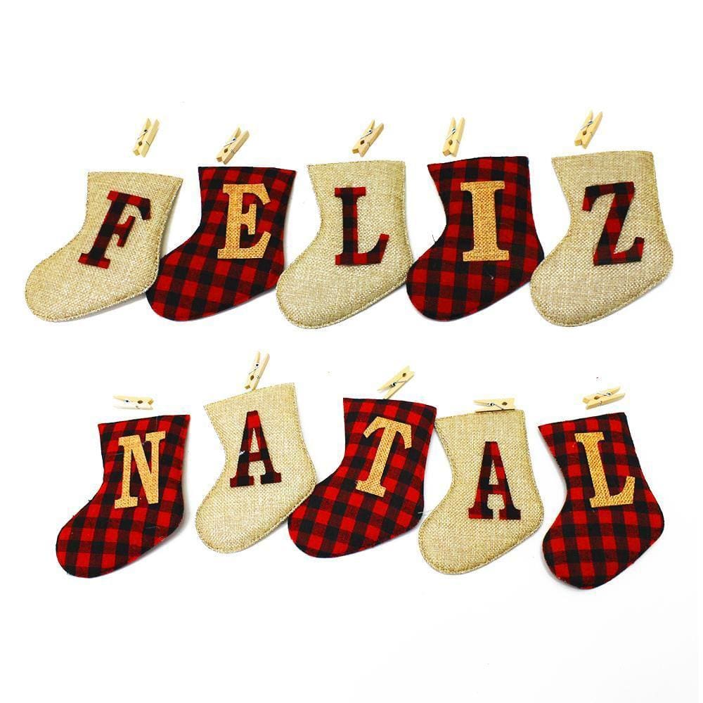 Enfeite De Natal Bota Pregador Corda Vermelho 10 Unidades