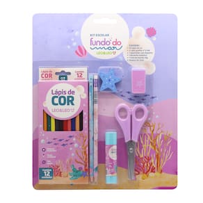 Kit Escolar  Lápis De Cor 12 Cores Fundo Do Mar Leoeleo