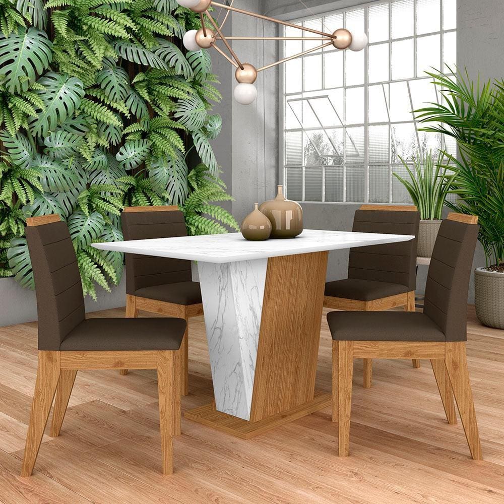 Mesa Com 4 Cadeiras Qatar 1,20 Cin/carrara Bra/mar - Móveis Arapongas