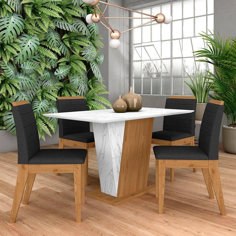 Mesa Com 4 Cadeiras Qatar 1,20 Cin/carrara Bra/pre - Móveis Arapongas