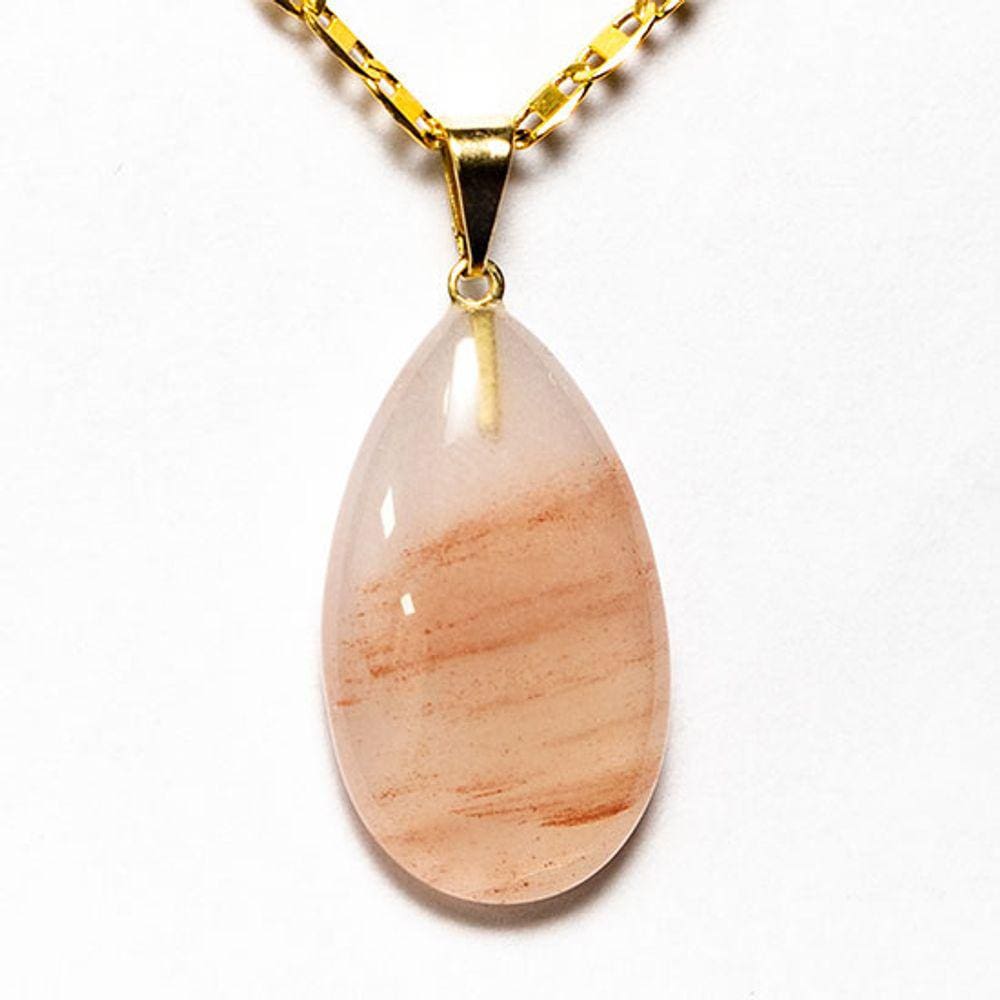 Colar Gota Hematoide Vermelho Pedra Montagem Pino Dourado