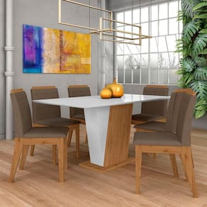 Mesa Com 6 Cadeiras Qatar 1,60 Cin/off White/capucc - Móveis Arapongas