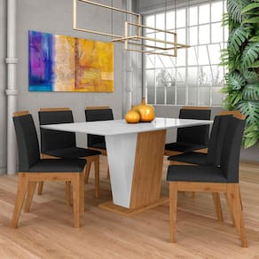 Mesa Com 6 Cadeiras Qatar 1,60 Cin/off White/preto - Móveis Arapongas