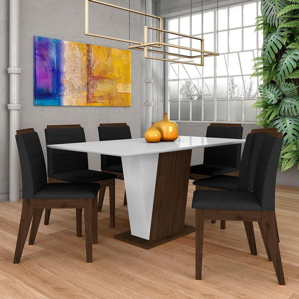 Mesa Com 6 Cadeiras Qatar 1,60 Imb/off White/preto - Móveis Arapongas