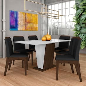 Mesa Com 6 Cadeiras Qatar 1,60 Imb/off White/preto - Móveis Arapongas