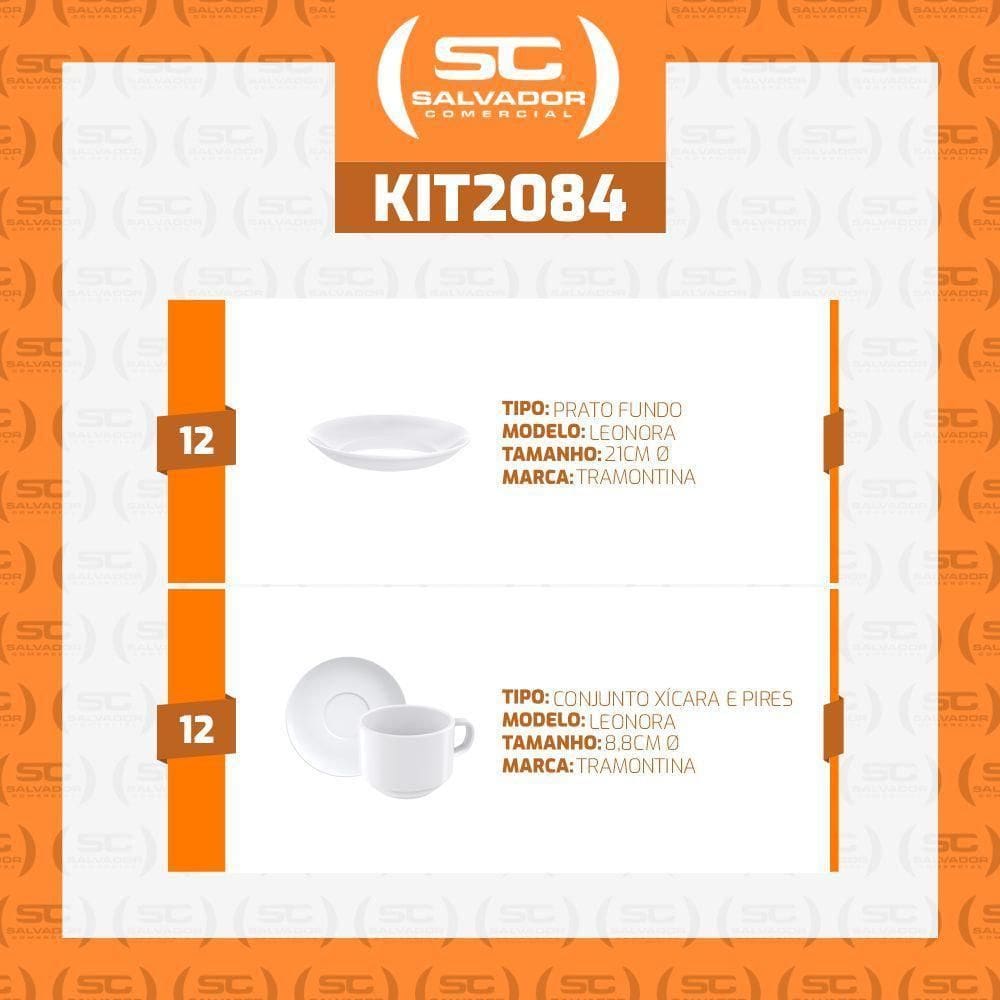 Jogo Pratos Fundos e Xícaras Porcelana Tramontina 24 Peças