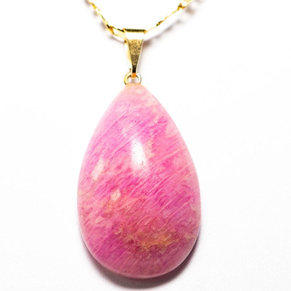 Colar Gota Pedra Amazonita Pink Montagem Pino Dourado