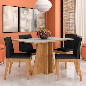 Mesa Com 4 Cadeiras Senegal 1,36 Cin/off Whit/preto - Móveis Arapongas