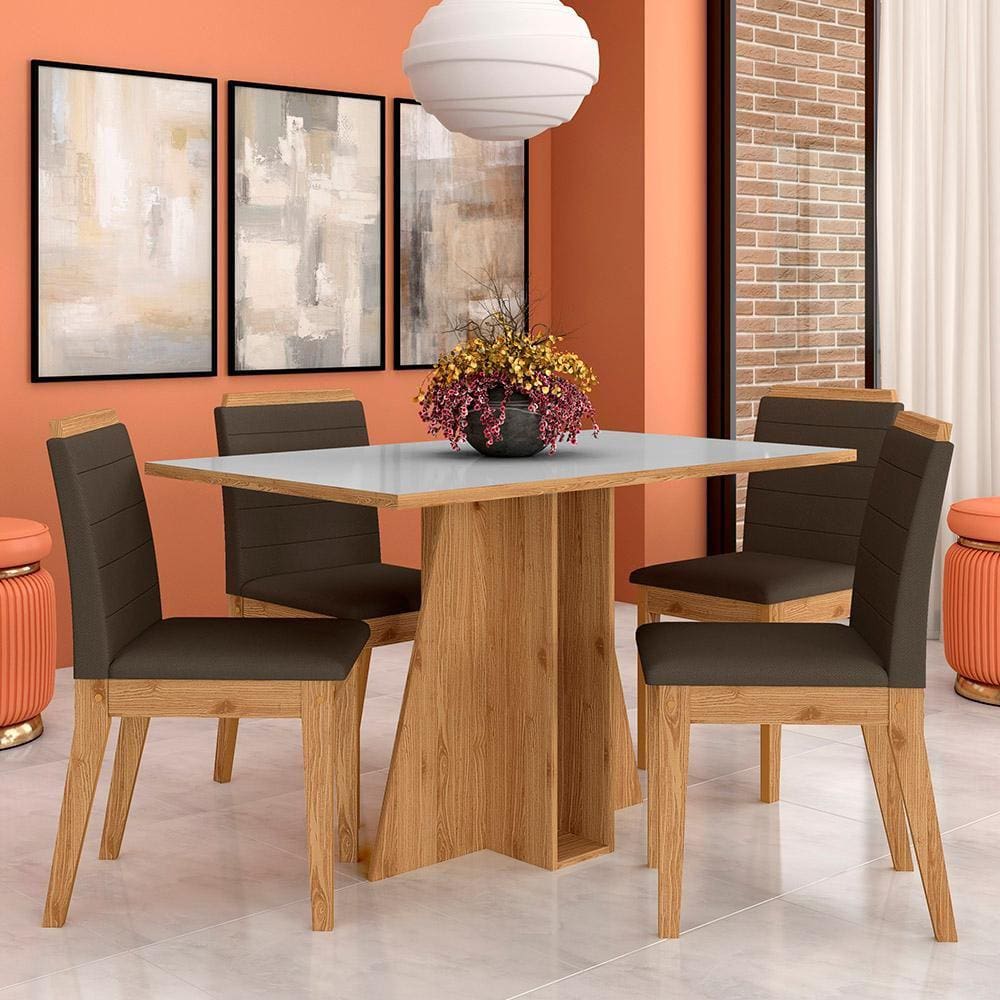 Mesa Com 4 Cadeiras Senegal 1,36 Cin/off Whit/marro - Móveis Arapongas