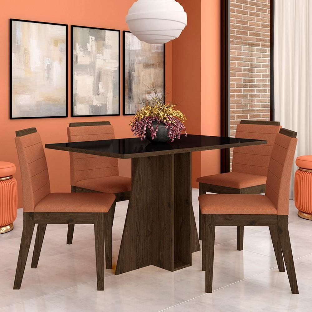 Mesa Com 4 Cadeiras Senegal 1,36 Imbuia/preto/terr - Móveis Arapongas