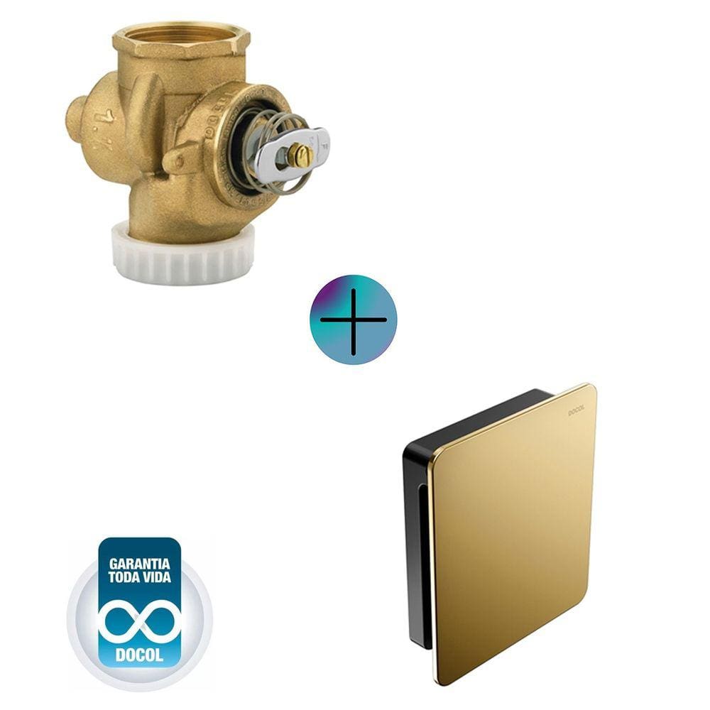 Kit Valvula De Descarga + Acab. Docol Flat Ouro Polido