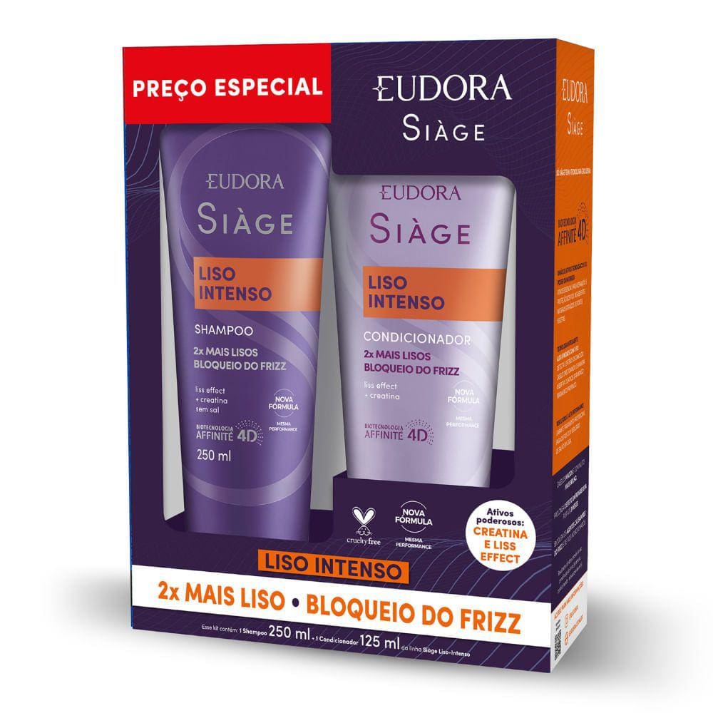 Kit Eudora Siage Shampoo 250ml + Condicionador 125ml Liso Intenso
