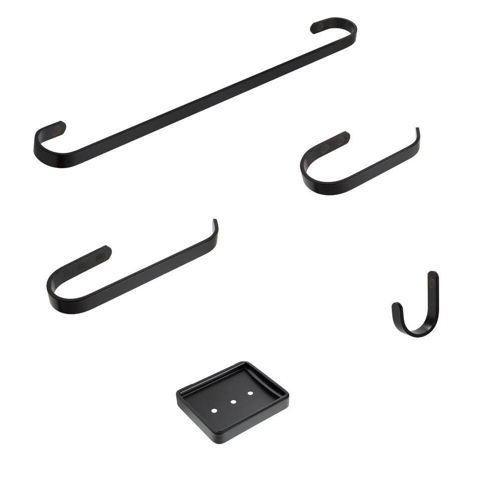 Kit De Acessórios Para Banheiro 5 Peças Alumínio Preto