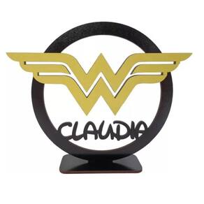 1 Centro De Mesa Mulher Maravilha 15cm Inteiro Preto Atras