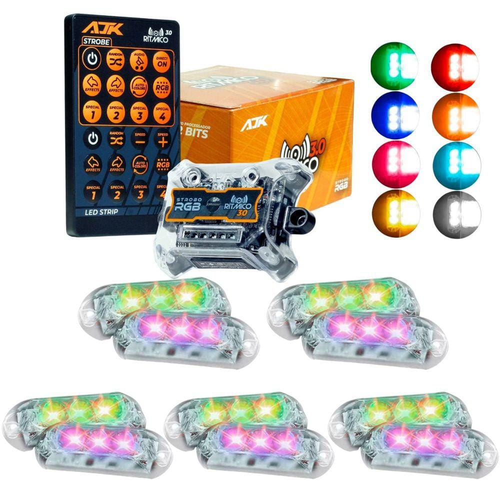 Kit strobo A J K RGB Rítmico 3.0 + 20 Faróis 6W