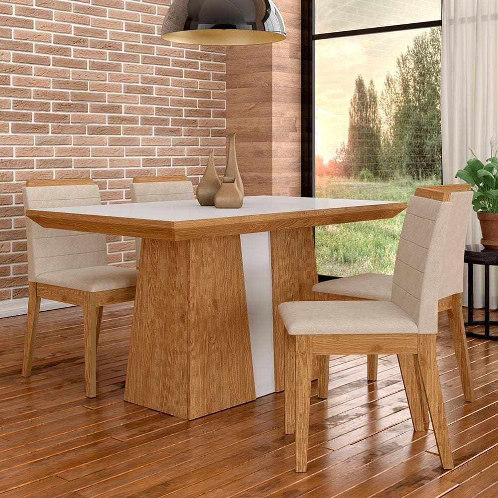 Mesa Com 4 Cadeiras Kiara 1,36 Cin/off White/bege - Móveis Arapongas