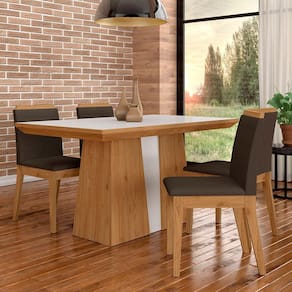 Mesa Com 4 Cadeiras Kiara 1,36 Cin/off Whit/marrom - Móveis Arapongas