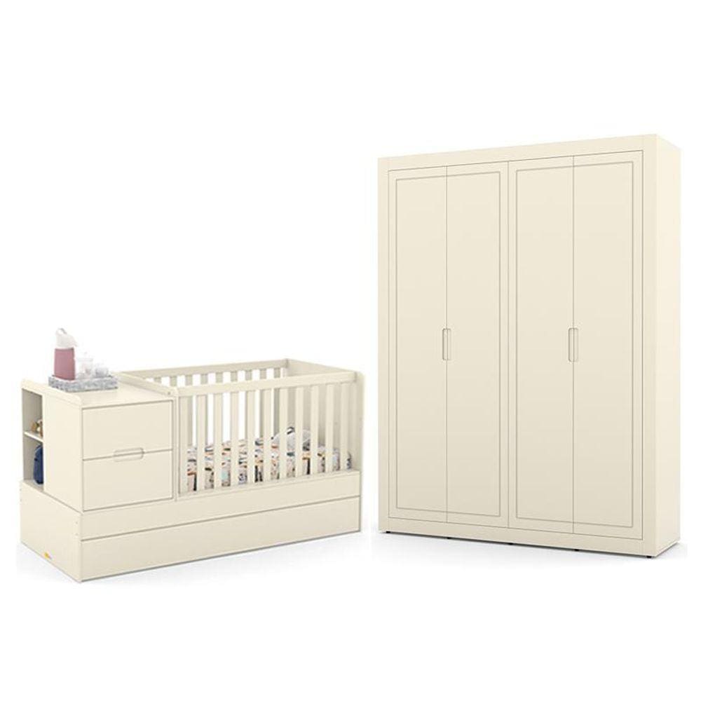 Jogo de Quarto Infantil Tutto New com Guarda Roupa 4 Portas e Berço Multifuncional Formare - Matic Móveis