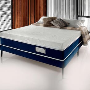 Kit Box Colchao Paradiso+Base Luxo Casal Azul Estofama