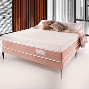 Kit Box Colchao Paradiso+Base Luxo King Rose Estofama