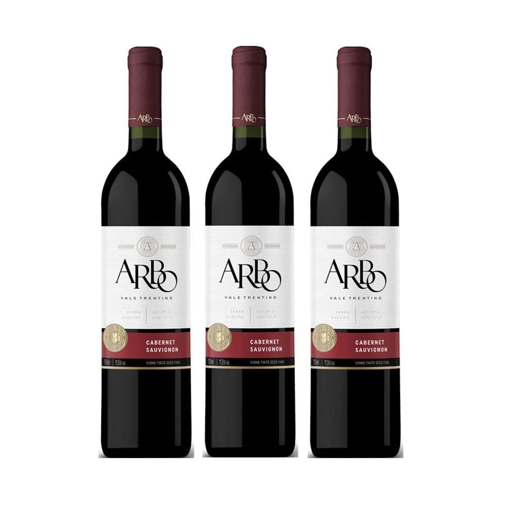 Kit Vinho Arbo Cabernet Sauvignon Tinto Seco 750ml 3unidades