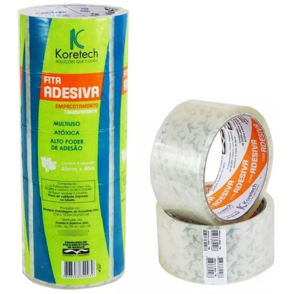 Kit 5 Fita Adesiva Transparente GROSSA/LARGA 48MM X 40M