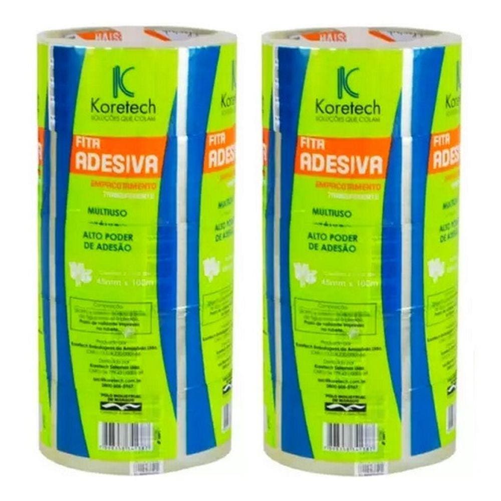 Kit 10 Fita Adesiva Transparente 45MM X 100 Metros
