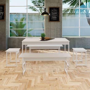 conjunto de mesa de jantar retangular com 4 bancos studio branco