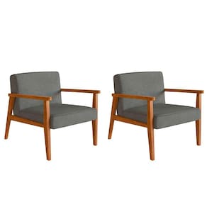 conjunto com 2 poltronas julia poliéster cinza médio e nogueira