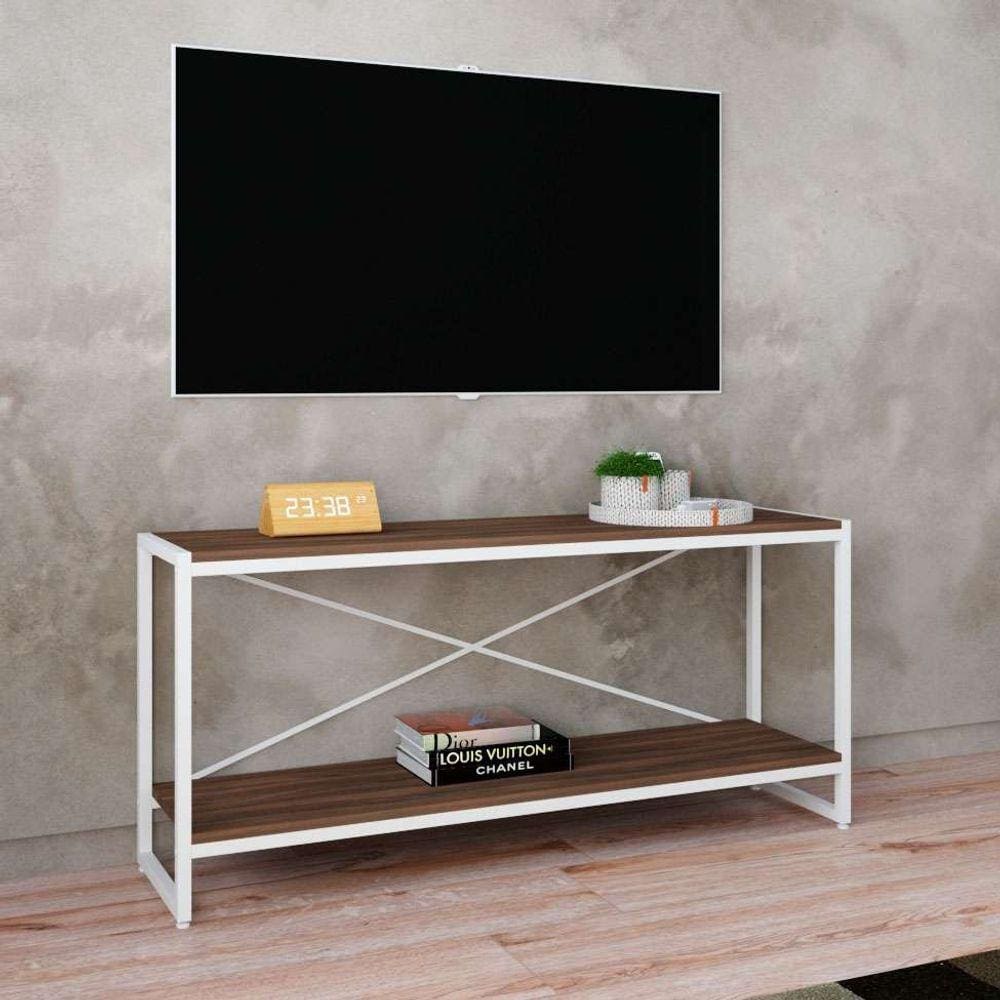 rack studio nogal e branco 120 cm