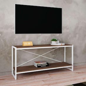 rack studio nogal e branco 120 cm