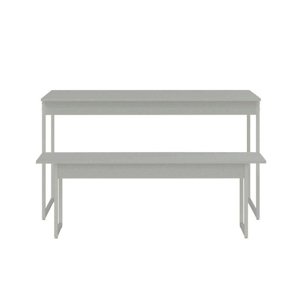 conjunto de mesa de jantar retangular com 1 banco studio branco
