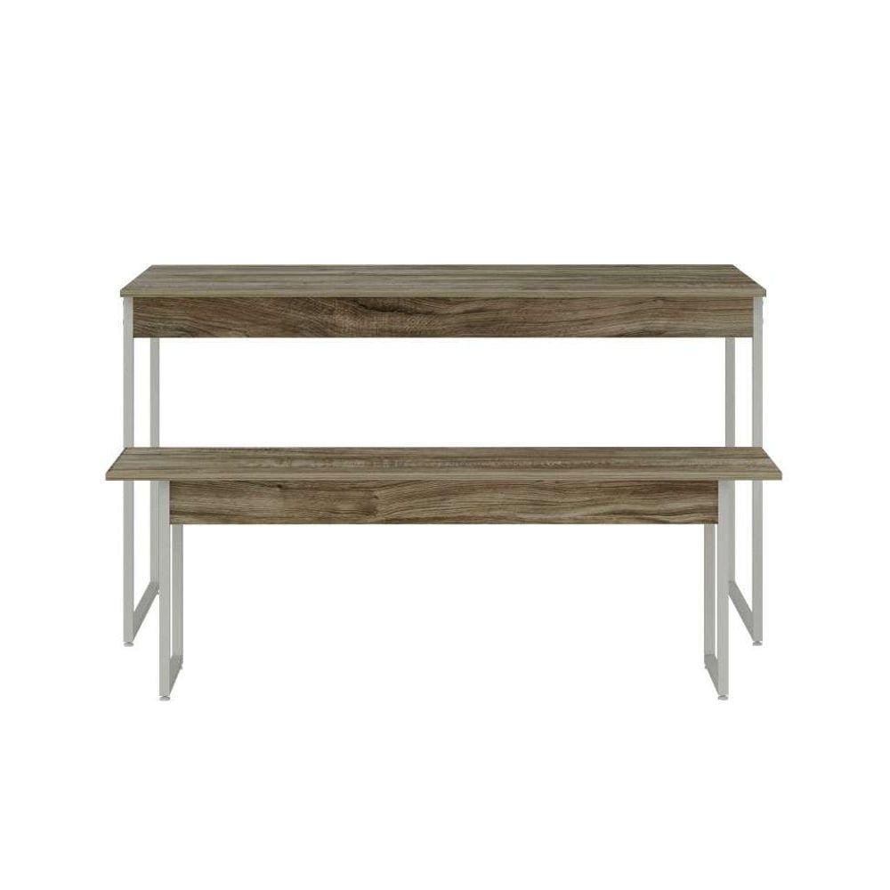 conjunto de mesa de jantar retangular com 1 banco studio carvalho e branco